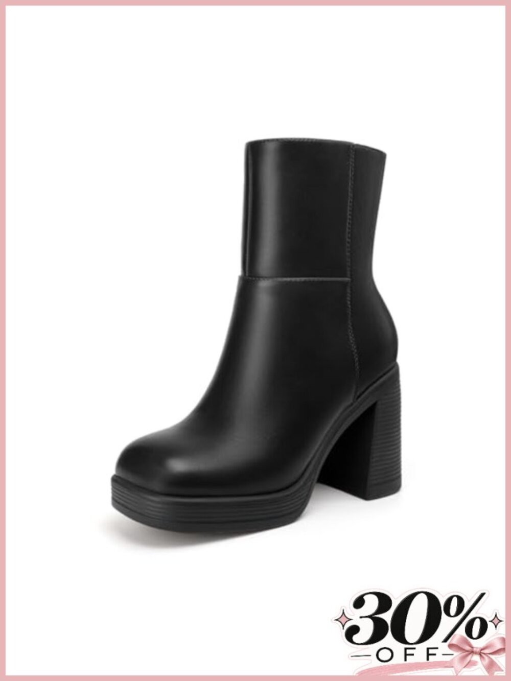 Women's High Chunky Heel Platform Ankle Boots Square Toe Side Zip Booties